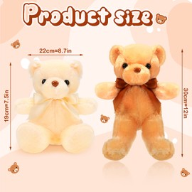 HyDren 6 Pcs Bear Stuffed Animal Plush Toys 10-14 Inch Soft Bear Plush Dolls Shaggy Bear Sleeping and Playing Toys for Baby Shower Decorations Boys and Girls (Dark Brown, Brown, Beige, Short Plush)