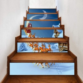 Etiqueta engomada de la escalera de Navidad, 6 piezas con temas navide?os Patrón hermoso Etiqueta de la escalera Etiqueta de la pared del piso Decoración del hogar