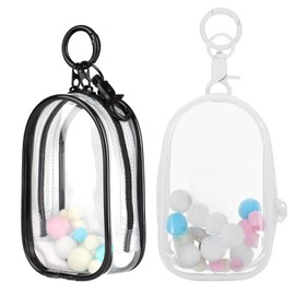 Sotitime 2PCS Clear Character Display Bag Mini Doll Hanging Box with Key Chain, Portable Zipper Closure Dust Guard Set Box - Semi-Circular (Black + Transparent)