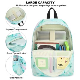 Esfoxes School Backpack for Girls, Kids Teens School Bags Bookbags Set with Lunch Bag Pencil Bag (Marble Green)