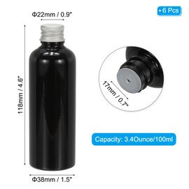 PATIKIL Travel Bottles with Screw Cap, 6 Pcs 3.4Oz(100ml) Leak Proof Refillable Empty Dispenser Container Squeeze Bottle with Aluminum Screw Lid for Shampoo Toiletries Lotion Cream, Black