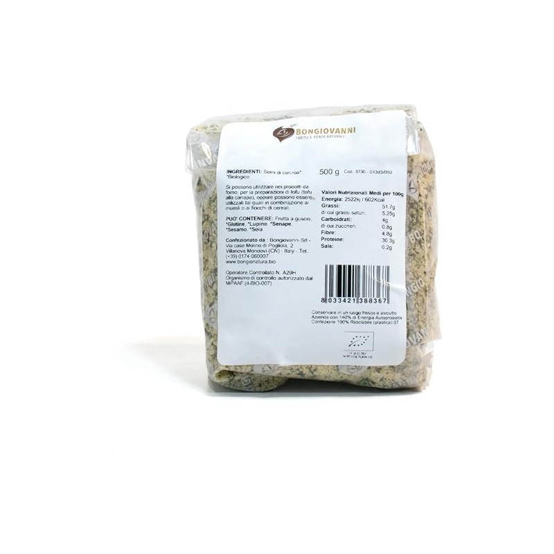 BONGIOVANNI FARINE E BONTA' NATURALI Semi di Canapa decorticati, BIO