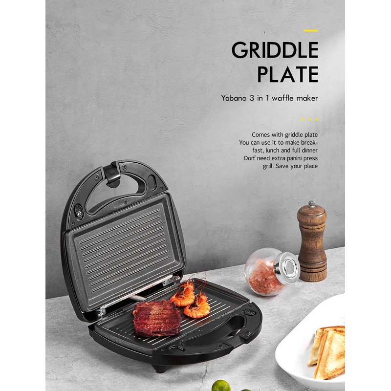 Yabano Sandwich Maker, 3 in 1 Waffle Maker, Toaster and