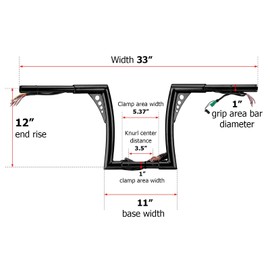 Mofun 12" Rise Handlebars Pre-wired Ape Hangers 1.25" Fat 1" Clamp Compatible with Harley Touring Road Glide FLTR FLTRX 2008-2013 Black