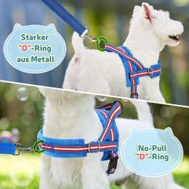 SlowTon Dog Harness with Lead, Anti-Pull Harness, Adjustable Reflective Puppy Harness, Chest Harness, Safety Harness, Anti-Choking Chest Harness for Small, Medium Dogs and Puppies