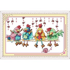 Stitchmelody 14CT Counted Cross Stitch Kits,DMC Unprinted Pattern Embroidery Set Needlework-Learn to Swim Owl 21cm×29cm