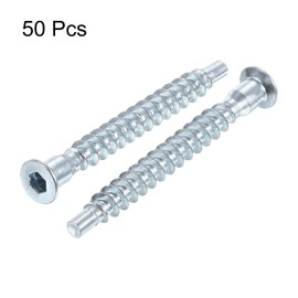 QUARKZMAN Möbel Confirmat Screw, Pack of 50 7 x 60 mm Hexagonal Wood Screws Galvanised Countersunk Self-Tapping Furniture Connection Screw