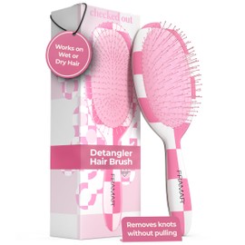 FRAMAR Checkered Detangling Hair Brush – Wet Hair Brush For Women, Detangler Brush For Curly Hair, Hairbrush Women, Brosse a Cheveux, Hair Accessories, Hair Tools – Detangling - Pink