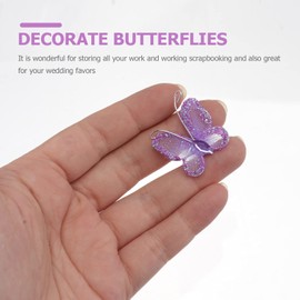 Beaupretty 50 mariposas para manualidades, manualidades de malla transparente con purpurina para bodas, decoración del hogar, fiestas, color morado
