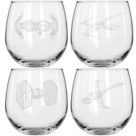 MIP Set of 4 Wine Glass for Red or White Wine Gift Spaceship Collection One (16 oz Stemless)