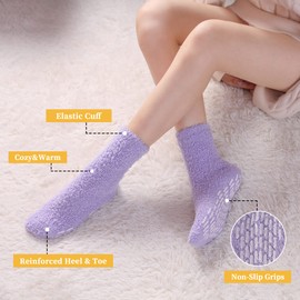 FNOVCO Non Slip Socks for Women Winter Warm Cozy Fuzzy Slipper Socks Soft Fluffy Hospital Socks with Grips (6 Pairs Candy Color)