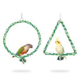 Wontee Bird Swing Bird Rope Perch Parrot Climbing Stand for Parakeets Budgies Cockatiel Conure Quaker Caique (M(9.8IN, 9.8IN))