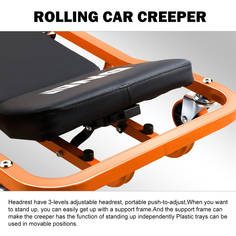 DNA MOTORING TOOLS-00272 Rolling Car Creeper with 3-leves Adjustable Headrest