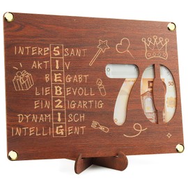 TCRZHHRX Funny 70th Birthday Money Gifts Wooden with Birthday Card, Creative Money Gifts for 70th Birthday Man & Woman (70)