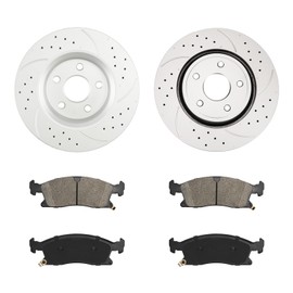 KAX Front Brake Kit, Drilled and Slotted Brake Rotors, Ceramic Brake Pads | Fits Grand Cherokee 2011-2018, Durango 2011-2013 2015-2020