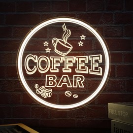 NOXTROND Neon Coffee Bar Sign, Dimmable USB Powered 12” Round Neon Coffee LED Light Up Sign for Coffee Bar, Café, Coffee Station, Kitchen Tabletop Décor (Warm White)