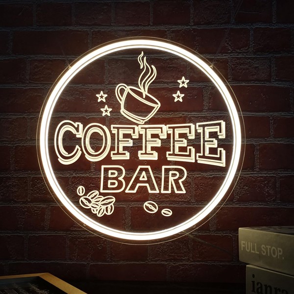 NOXTROND Neon Coffee Bar Sign, Dimmable USB Powered 12” Round
