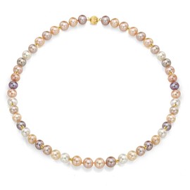 14K Yellow Gold 7-7.5mm Multi-pink Freshwater Cultured Pearl Necklace with Sparkling Beads, 18"