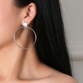 Jugielu Boho Large Circle Earrings Hollow Circle Dangle Earrings Silver Bar Stud Earrings Vintage Circle Hoop Earrings Geometric Round Dangle Drop Earrings Jewelry for Women