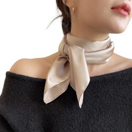 First Choose Fashion and Elegant Silk Feeling Scarf Square Satin Retro Style Sunscreen Head Scarf for Women 27.5" × 27.5"