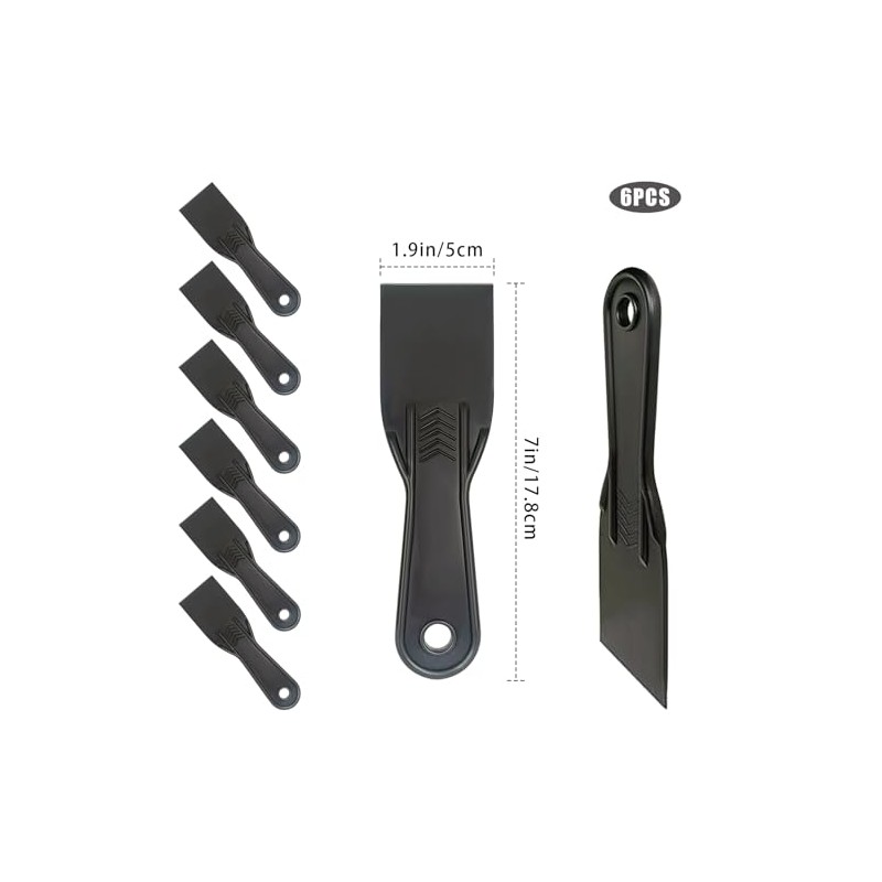 6 Pack Plastic Putty Knife Set, 2" Flexible Paint Scraper