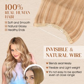 Benehair Secret Wire in Hair Extensions Real Human One Piece Adjustable #12P613 Golden Brown Mix Bleach Blonde Invisible Headband Hair Extension with Clips Straight 20 Inches (70g)