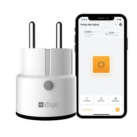 Konyks Priska Mini-Steckdose, schwarz, WLAN+BT 16 A FR, erweiterte Verbrauchsüberwachung, Zeitpläne & Szenarien, Sprachsteuerung Alexa, Google, kompatibel mit Tuya und Smartlife,