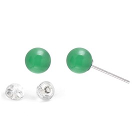 Joseph Brothers 6 MM Ball Agate Jade Earrings Studs Sterling Silver Earrings for Women, Green