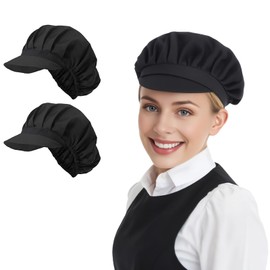 MOODKEY 2PCS Chef Hats for Women & Men - Reusable Black Kitchen Caps with Elastic Band | Oil & Dust Resistant | Ideal for Restaurant, Factory & Cleaning