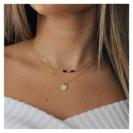 Cimenexe Bohemian Layered Coin Pendant Necklace Chain Tiny Disc Necklace Choker Black Beads Chain Necklace Gold Coin Chain Necklace Jewellery for Women and Girls