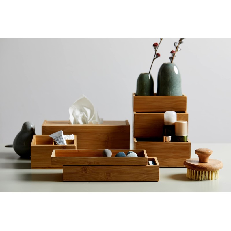 Wenko Bamboo Organiser Terra 3 Compartments -Storage Box, Bathroom Basket,