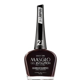 MASGLO GEL EVOLUTION Nail Polish Gel Effect, No UV/Led Lamp Required, Duration up to 12 day, 1 peice color Sangre Toro - Effecto Gel sin necesidad de lampara UV/Led, hasta 12 dias