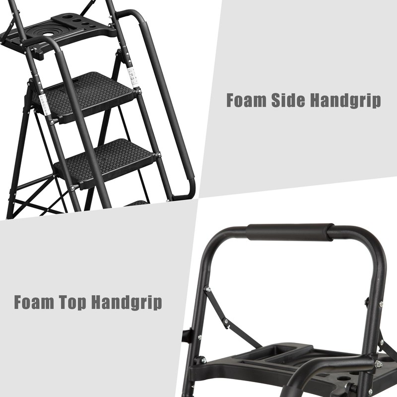 WiberWi 5 Step Ladder with Handrails Folding Step Stool with