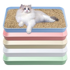 5 Pcs Medium Open Cat Litter Box,15 x 10.4 x 1.6 Inch Plastic Kitten Litter Pan, Low Entry Cat Litter Tray Travel Toilet for Cats Puppies Bunnies Guinea Pig, Multicolor