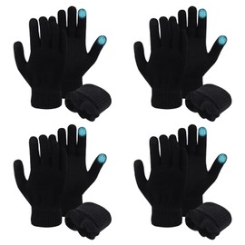 4 Pairs Winter Touch Screen Gloves for Men Women, Thermal Magic Gloves Elastic Soft Fleece Lined Knit Glove (Black, M)