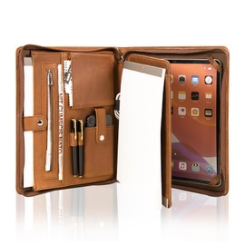 AZXCG Leather Padfolio, Business Portfolio for Men and Women, Interview Resume Folder, Business Genuine Leather Planner, Zippered Portfolio with Document Sleeve,Meeting Executive File with Pockets