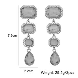 Vintage Rhinestone Rectangular Dangle Earrings for Women,Geometric Crystal Teardrop Chandelier Drop Earring,Delicate Zircon Earrings Prom Jewelry Gift (White)