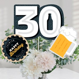 Big Dot of Happiness Cheers and Beers to 30 Years - 30th Birthday Party Centerpiece Sticks - Table Toppers - Set of 15