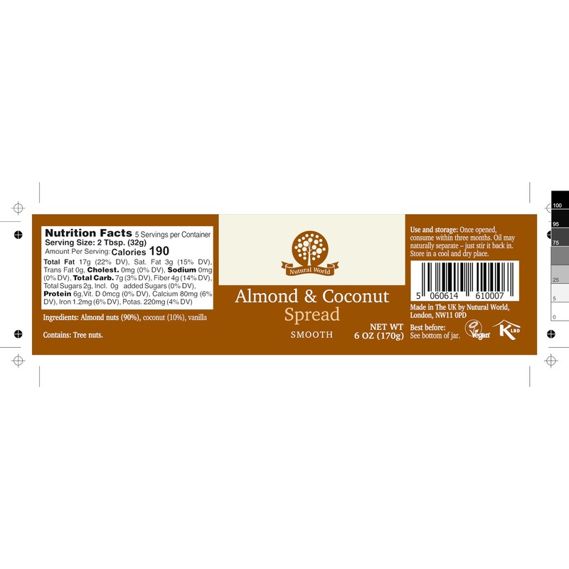 Nutural World Smooth Almond and Coconut spread 6 Oz (170g)