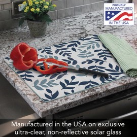 Thristystone Meadow Leaf Floral 3mm Heat Tolerant Tempered Glass Cutting Board 15” x 12” Manufactured in the USA Dishwasher Safe