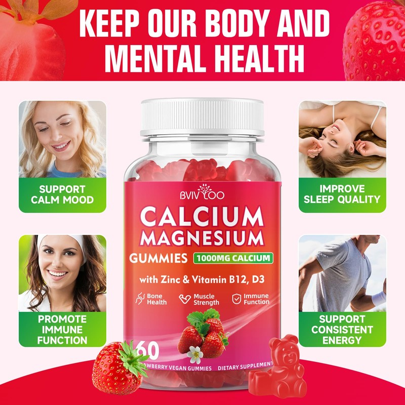 Calcium Gummies 1000mg with Vitamin D3 K2 & B Complex,