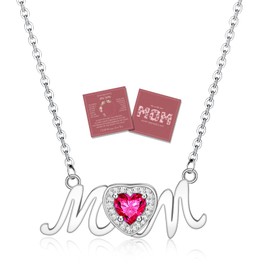 QianSiLi Gifts for Mom Necklace Ruby Heart Birthstone Pendant Necklace for Women Sterling Silver Necklace with Cubic Zirconia Mothers Day Birthday Valentines Christmas Gifts for Women Mom