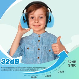 BraveKoi Ear Protection Children's SNR 32 dB, Adjustable Noise Protection Headphones Children, Earmuffs Foldable with Autism, Sleeping, Learning, Concert (Blue/Pack of 2)