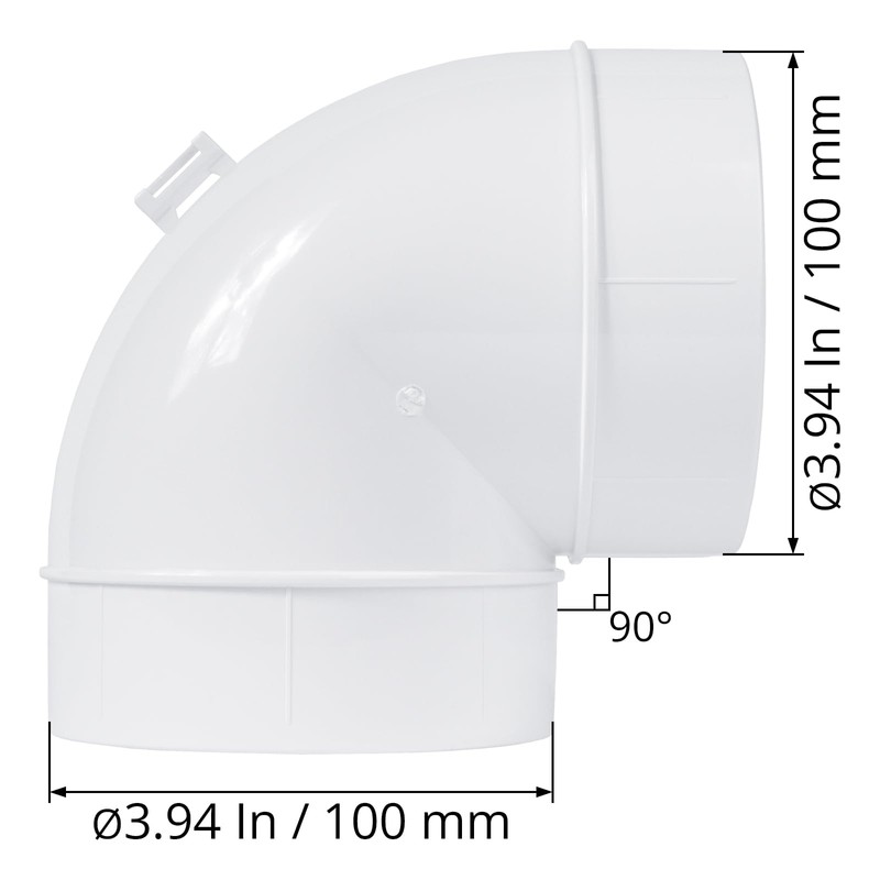 ECOPRO VENT 4-Inch White Plastic 90-Degree Elbow Duct Fitting for