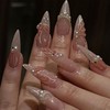 Stiletto Press on Nails French Tip Fake Nails with Rhinestones