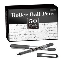 RollerBall Pens, Shuttle Art 50 Pack Black Fine Point Roller Ball Pens, 0.5mm Liquid Ink Pens for Writing Journaling Taking Notes School Office