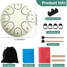 Rain Drum, 8 Notes 6 Inches, Chakra Rain Drum, Steel Tongue Drum, Rain Music Drum, Outdoor Rain Drum, Garden Handpan with Beater, Percussion Instruments (8 Tone 6 Inches)