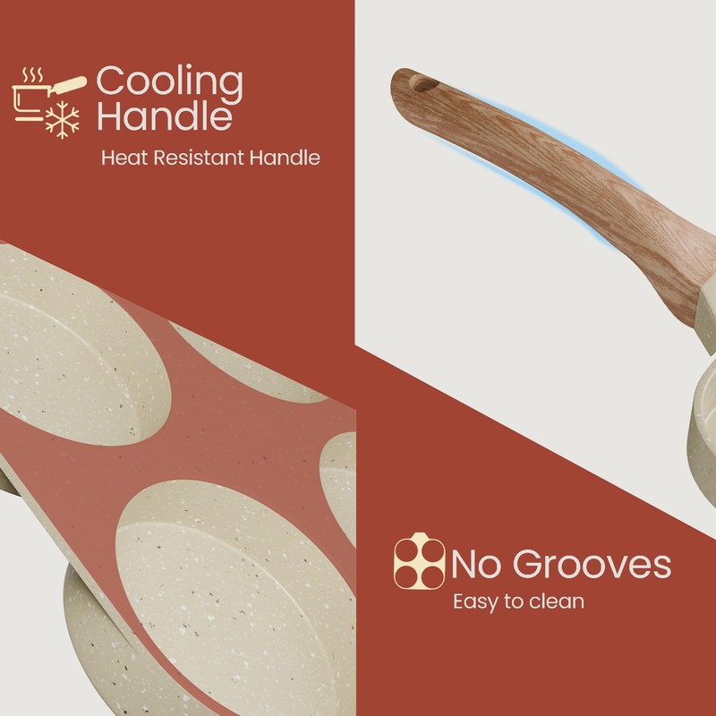 4-Cup Nonstick Frying Egg Pan White Marble, Granite Pancake Pan,