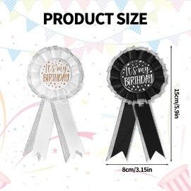 Mikovivi 2stk It's My Birthday Anstecknadel für Frauen Männer, Satin Stoff Happy Birthday Knopf Kleidung Pin Auszeichnungsband Abzeichen Feier Zubehör für Party Dekoration Geschenk (Schwarz, Weiß)
