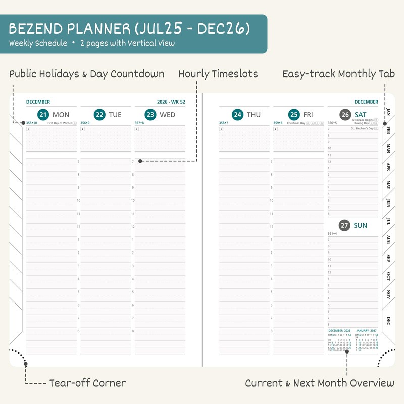 BEZEND A5 Diary 2025-2026 Week to View Academic Year 18